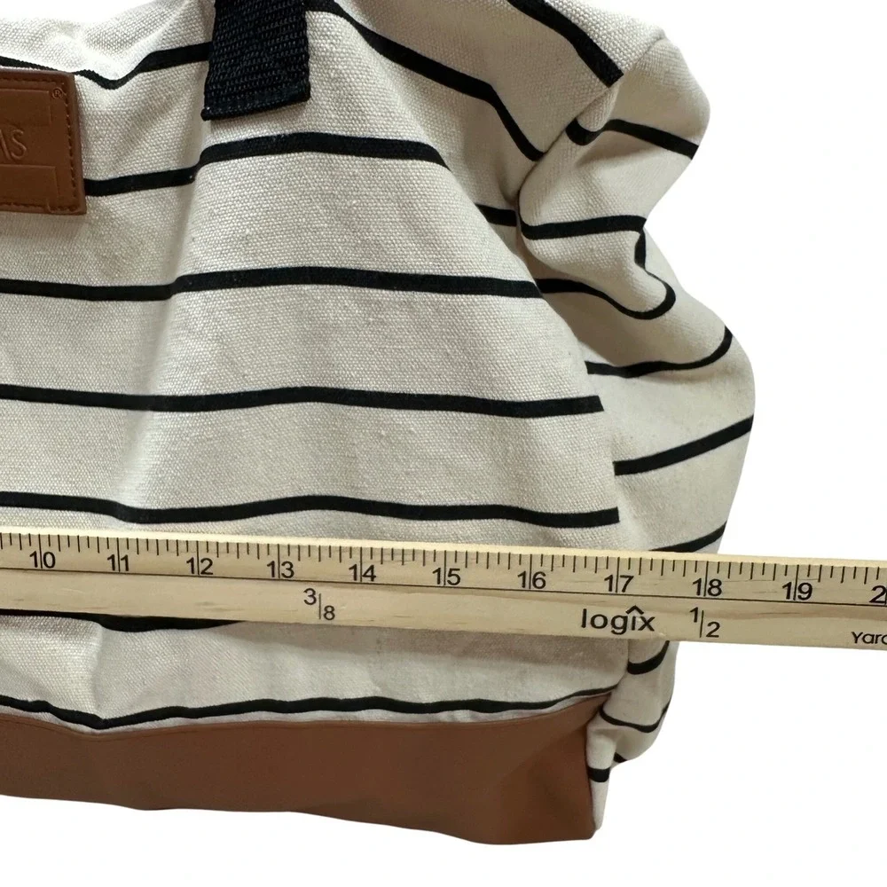 TOMS DSW Striped Canvas Tote Bag Cream Black Brown Vegan Leather Weekender Large